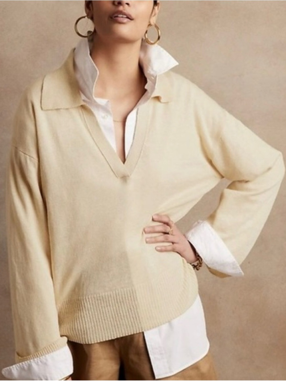 Banana Republic Johnny Collar Linen Sweater